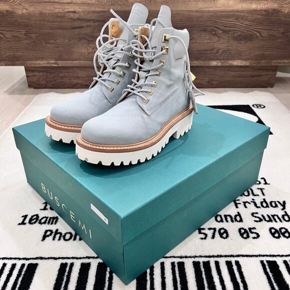 Women's Buscemi St Moritz Light Blue Nabuk Canvas Site Hiking Lace Up Boots - Picture 2 of 9